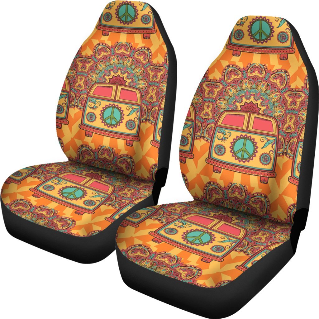 Hippie Van Peace Sign Mandala Pattern Print Universal Fit Car Seat Cover-grizzshop