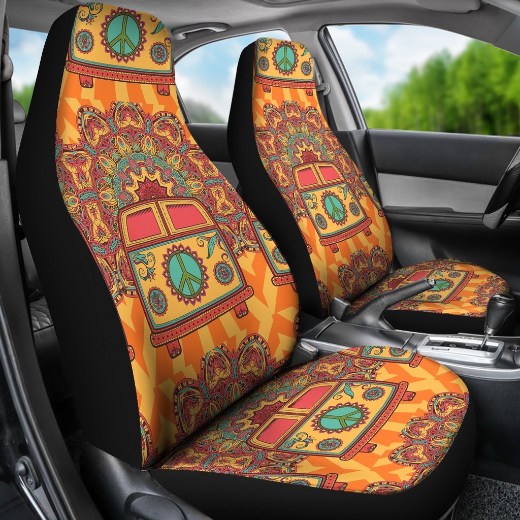 Hippie Van Peace Sign Mandala Pattern Print Universal Fit Car Seat Cover-grizzshop