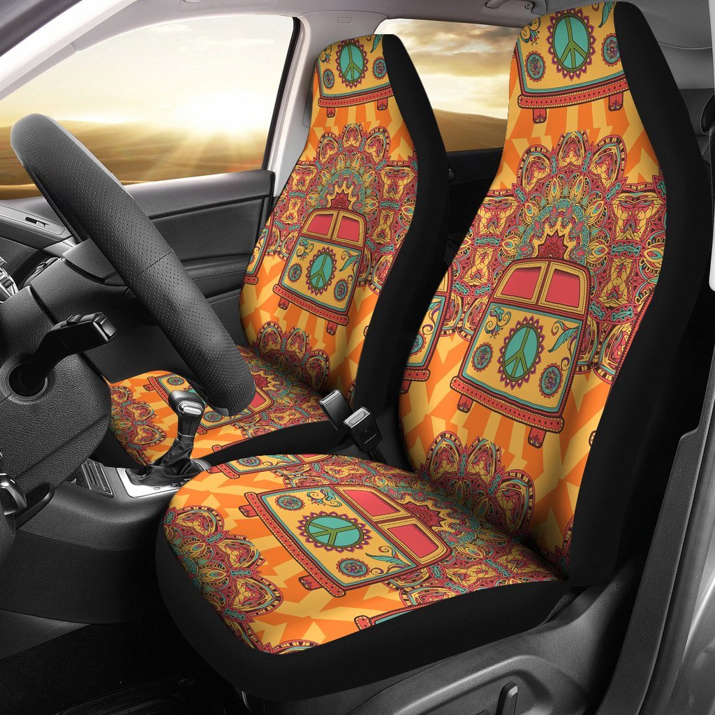 Hippie Van Peace Sign Mandala Pattern Print Universal Fit Car Seat Cover-grizzshop