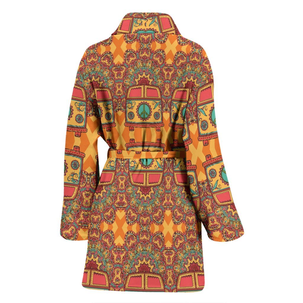 Hippie Van Peace Sign Mandala Pattern Print Women Long Robe-grizzshop