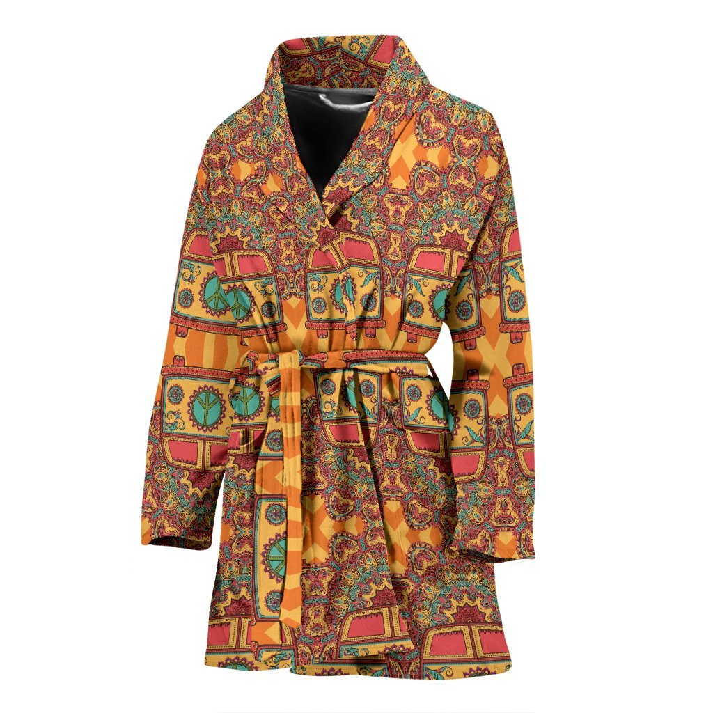 Hippie Van Peace Sign Mandala Pattern Print Women Long Robe-grizzshop