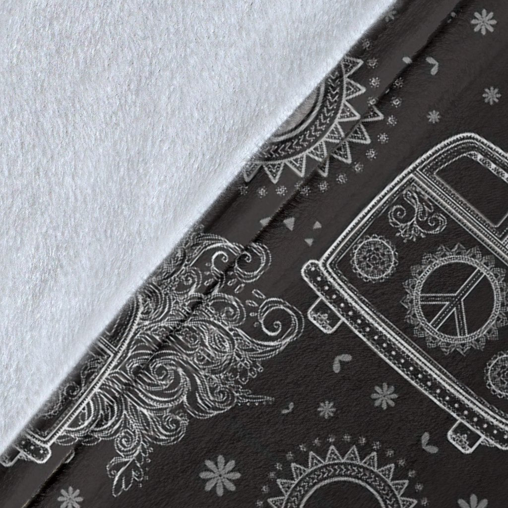 Hippie Van Peace Sign Pattern Print Blanket-grizzshop