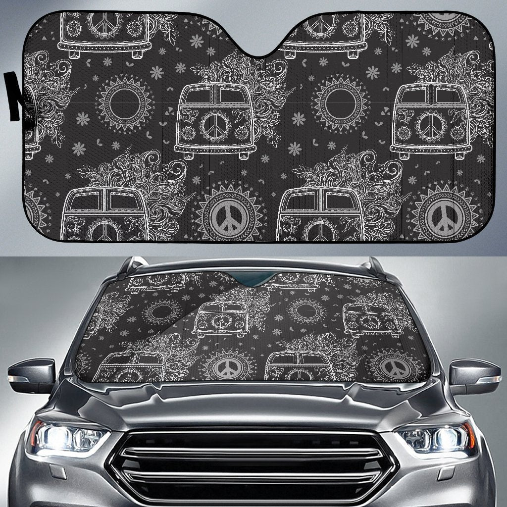 Hippie Van Peace Sign Pattern Print Car Sun Shade-grizzshop
