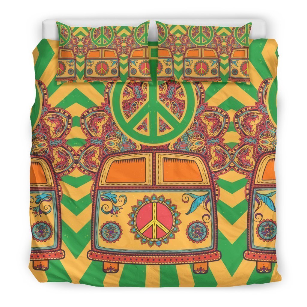 Hippie Van Peace Sign Pattern Print Duvet Cover Bedding Set-grizzshop