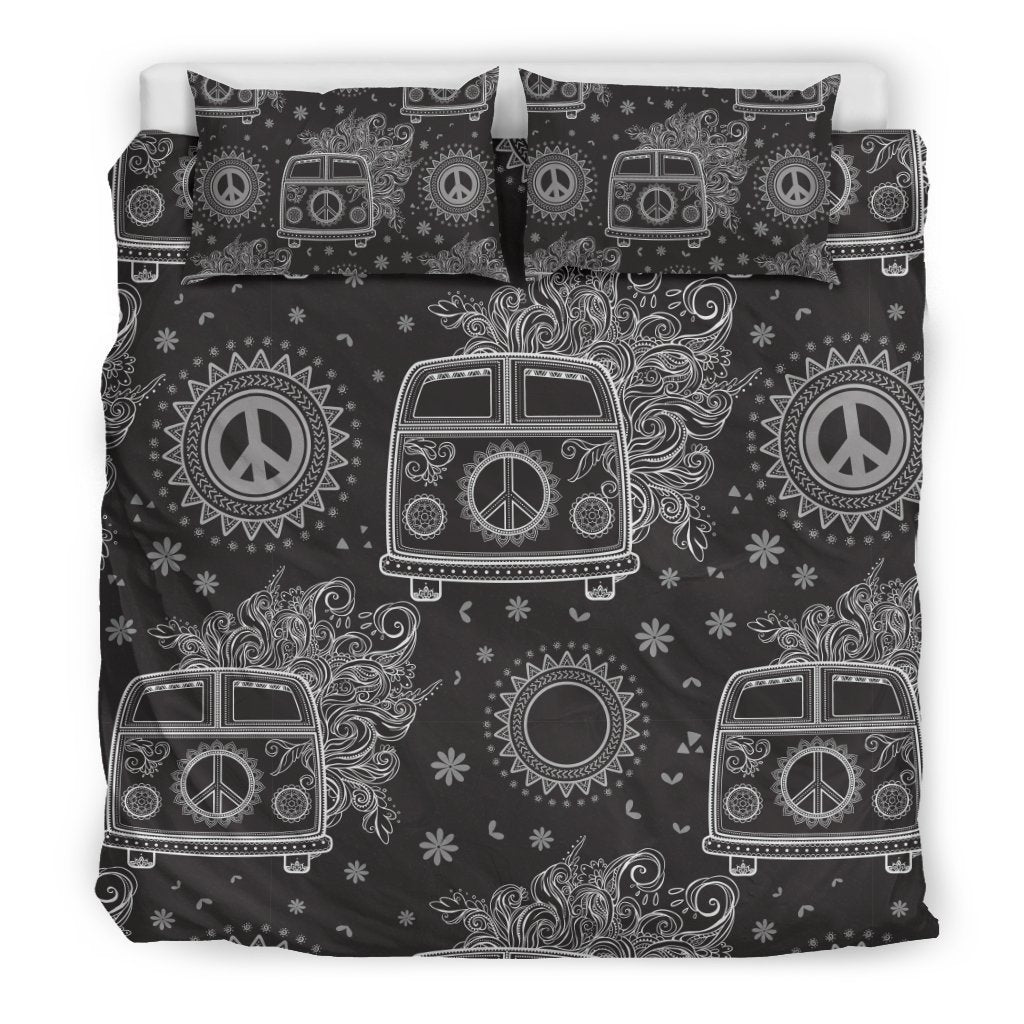 Hippie Van Peace Sign Pattern Print Duvet Cover Bedding Set-grizzshop