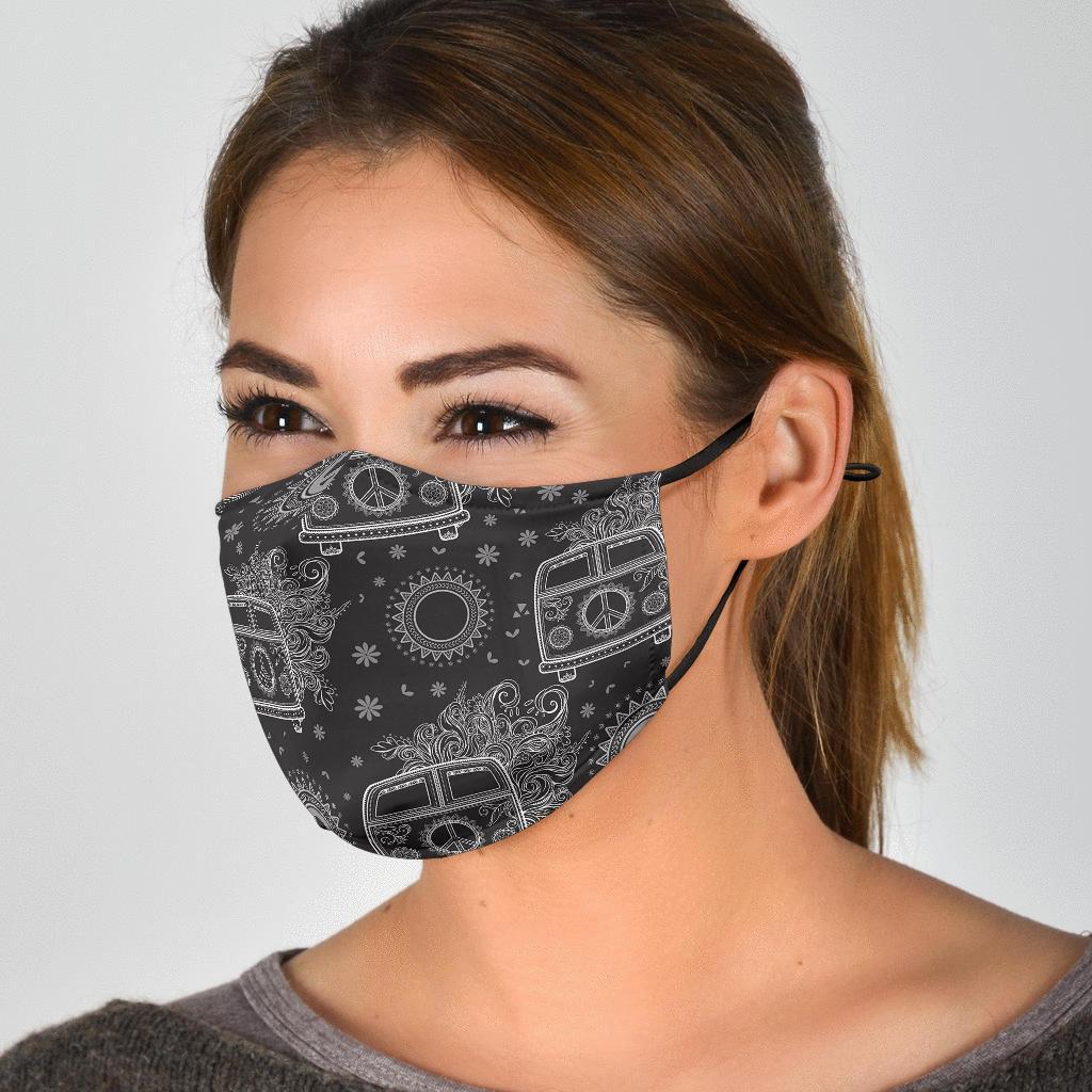 Hippie Van Peace Sign Pattern Print Face Mask-grizzshop