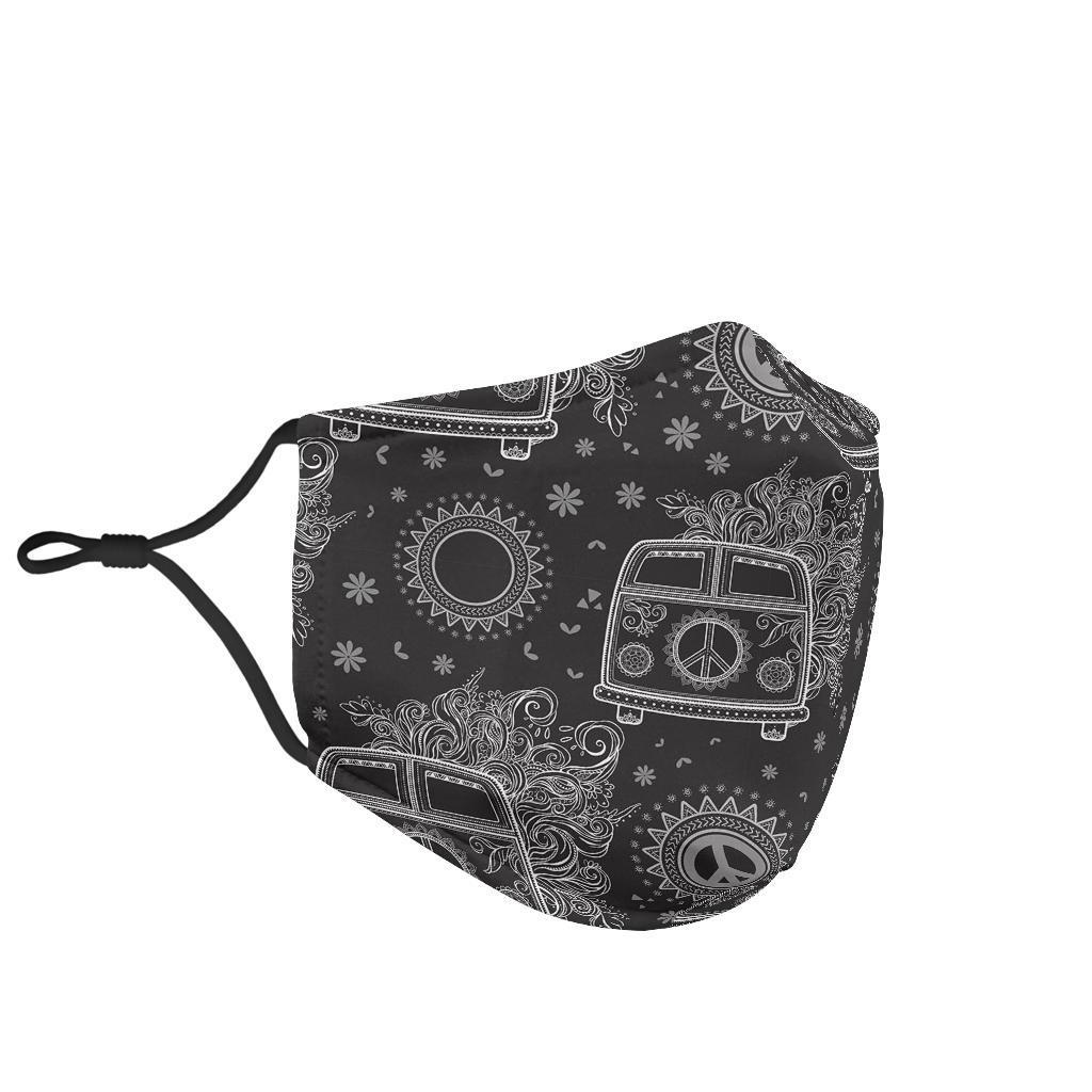 Hippie Van Peace Sign Pattern Print Face Mask-grizzshop