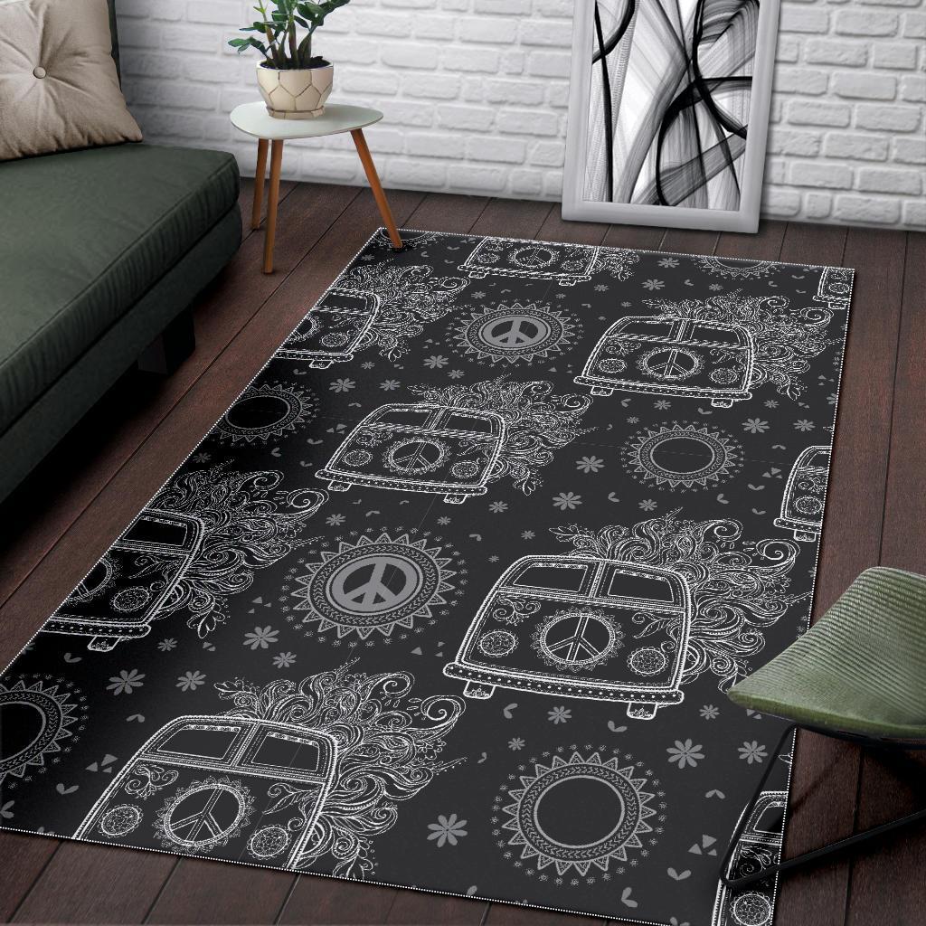 Hippie Van Peace Sign Pattern Print Floor Mat-grizzshop