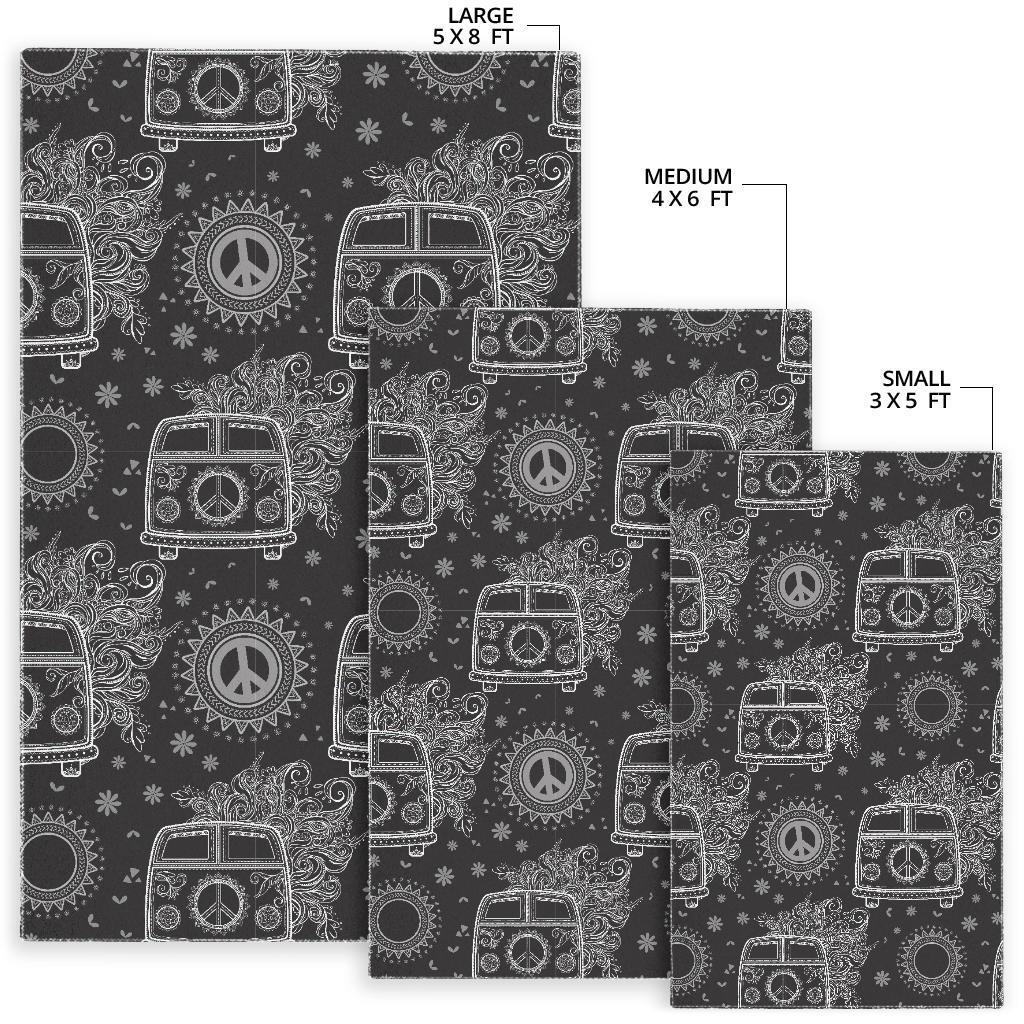 Hippie Van Peace Sign Pattern Print Floor Mat-grizzshop