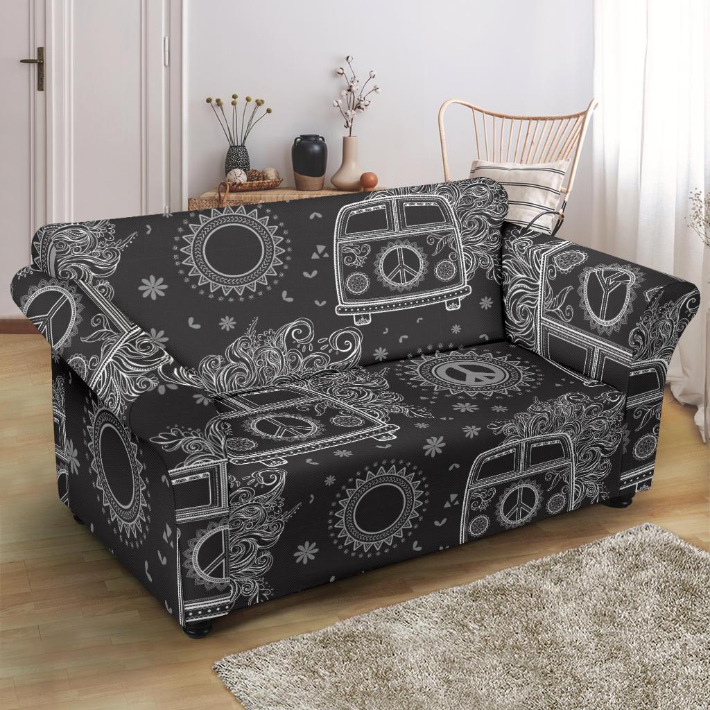 Hippie Van Peace Sign Pattern Print Loveseat Cover-grizzshop