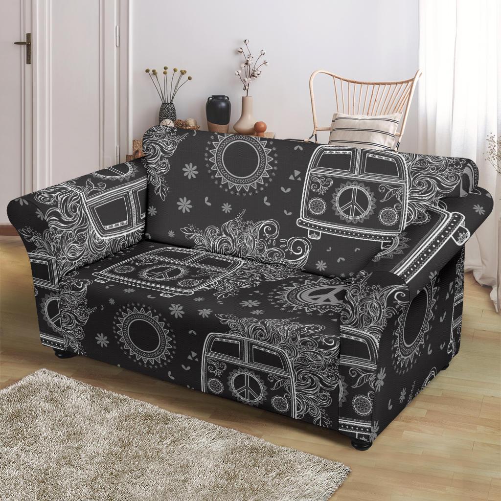 Hippie Van Peace Sign Pattern Print Loveseat Cover-grizzshop