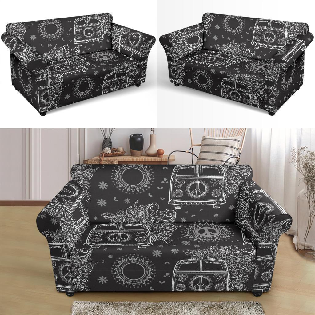 Hippie Van Peace Sign Pattern Print Loveseat Cover-grizzshop