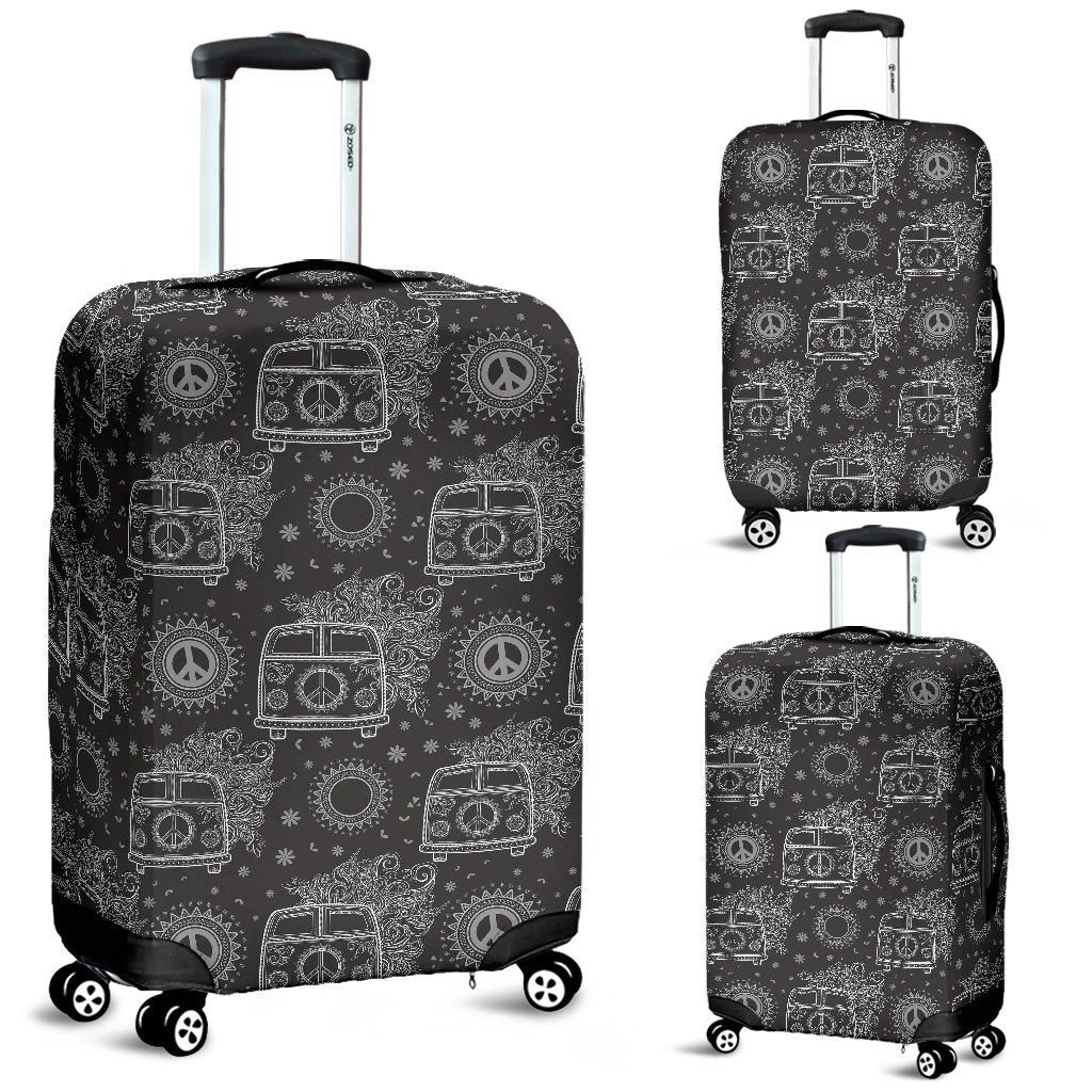 Hippie Van Peace Sign Pattern Print Luggage Cover Protector-grizzshop