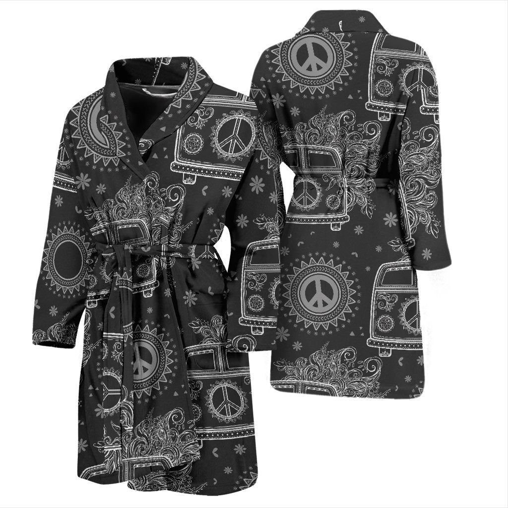 Hippie Van Peace Sign Pattern Print Men Long Robe-grizzshop