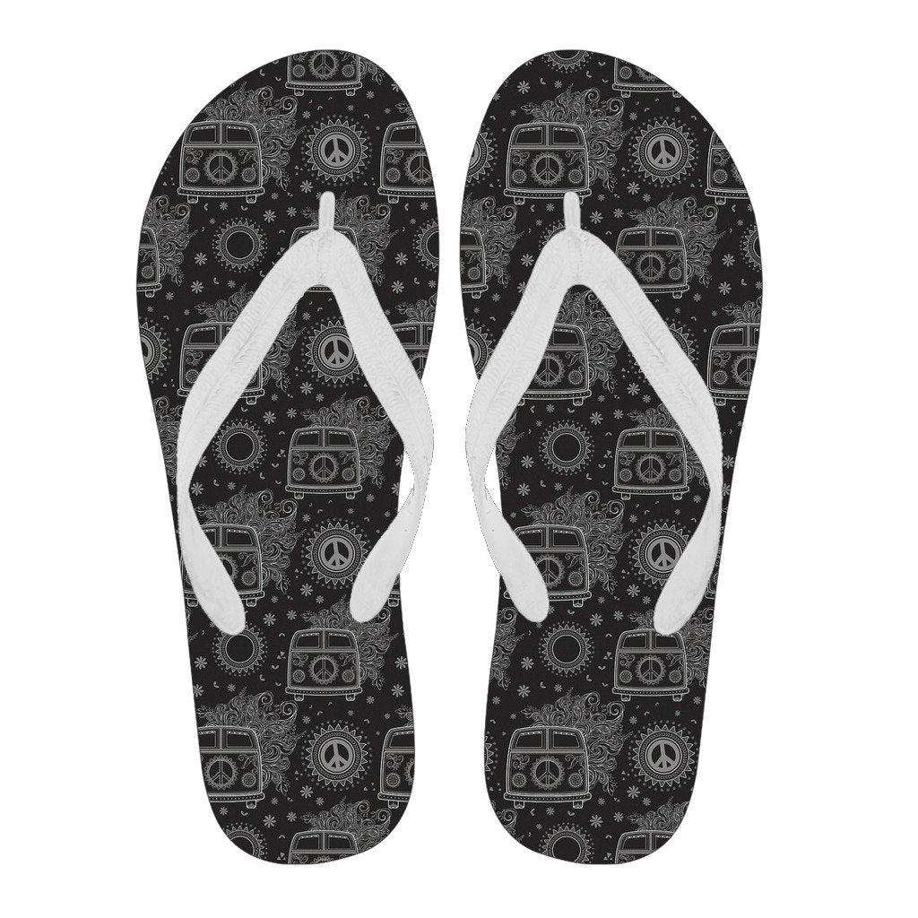 Hippie Van Peace Sign Pattern Print Men & Women Flip Flops-grizzshop