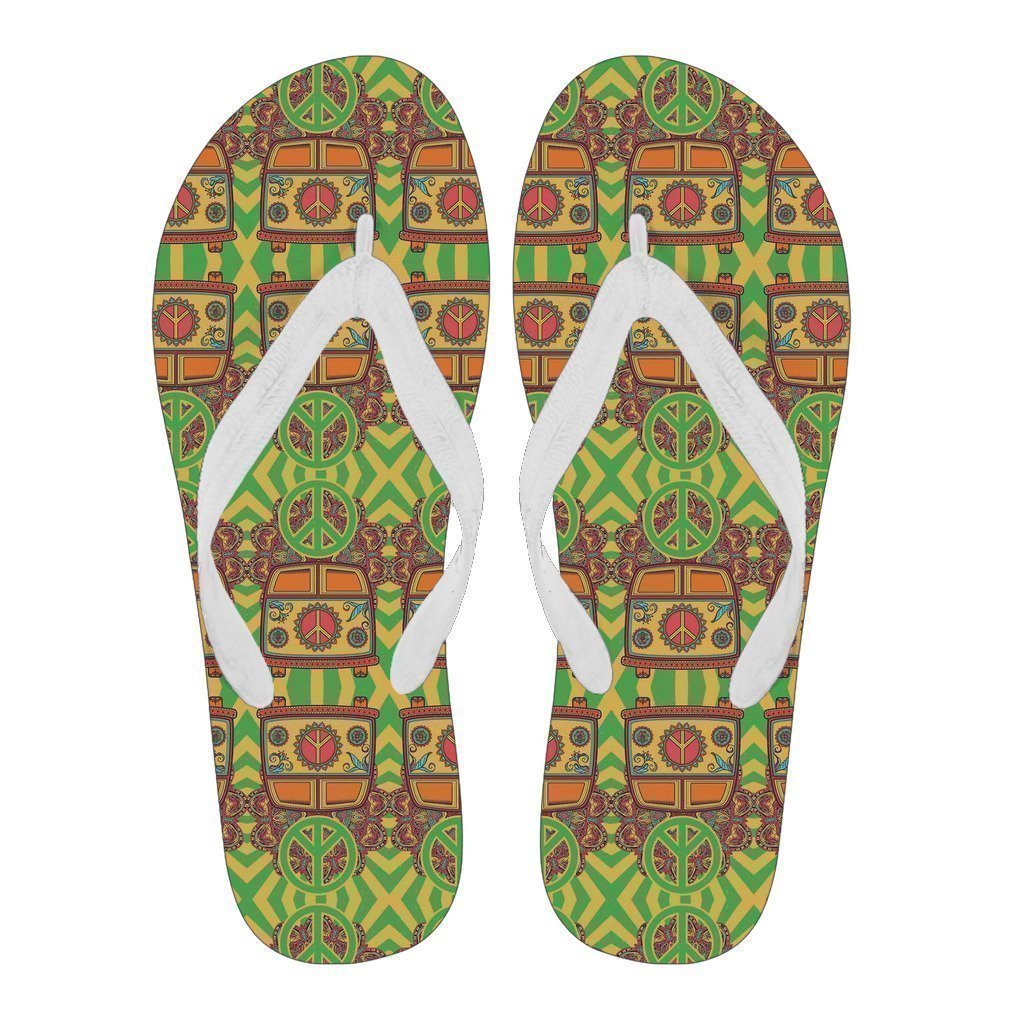 Hippie Van Peace Sign Pattern Print Men & Women Flip Flops-grizzshop