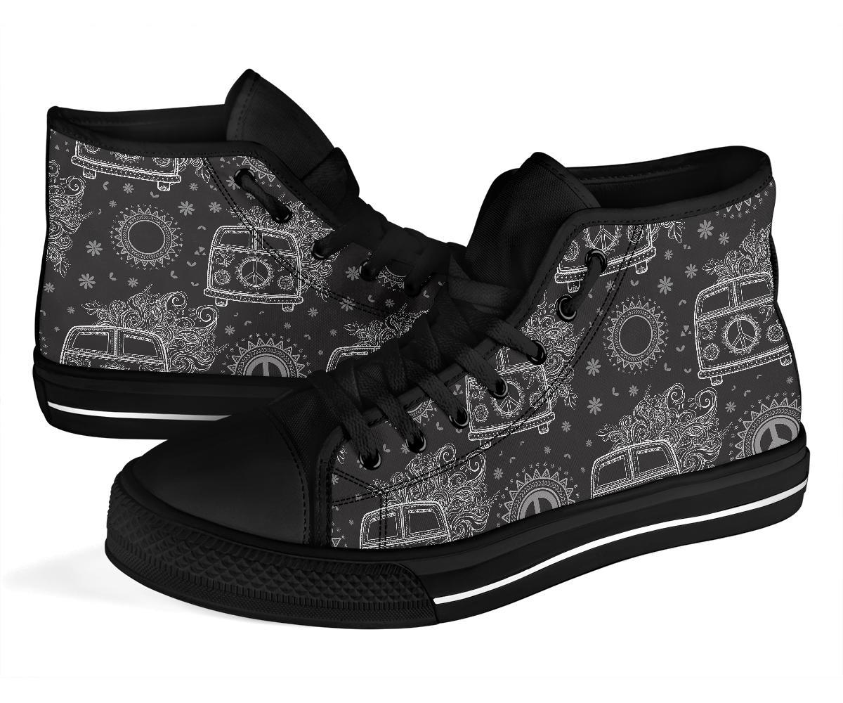 Hippie Van Peace Sign Pattern Print Men Women's High Top Shoes-grizzshop