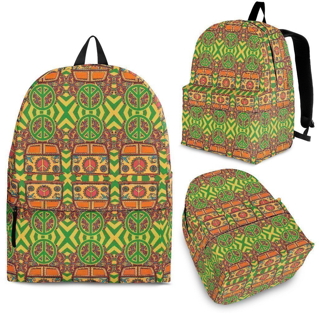 Hippie Van Peace Sign Pattern Print Premium Backpack-grizzshop