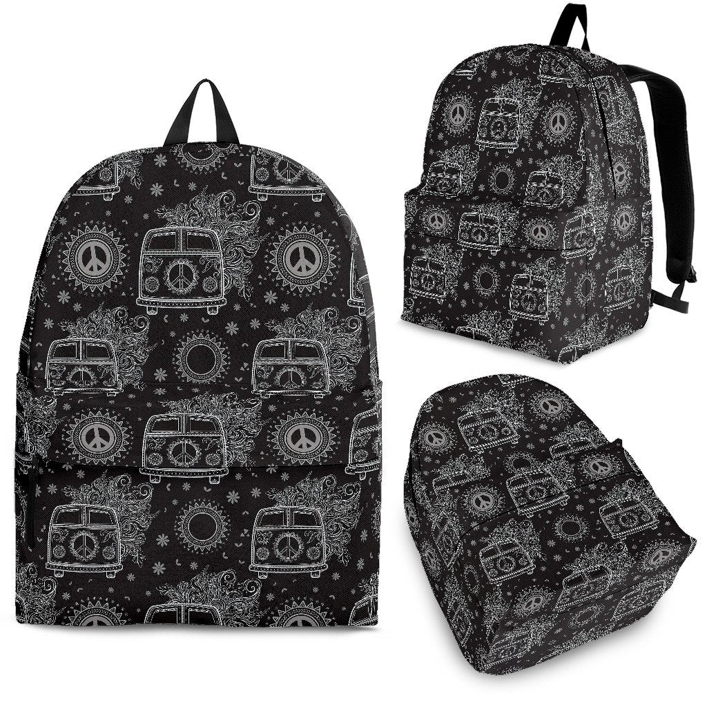 Hippie Van Peace Sign Pattern Print Premium Backpack-grizzshop