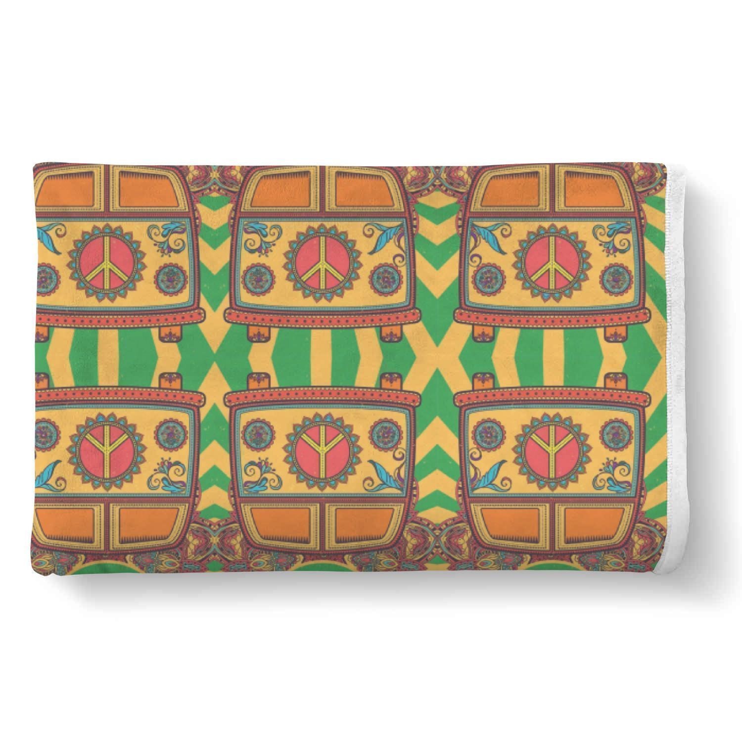 Hippie Van Peace Sign Pattern Print Throw Blanket-grizzshop
