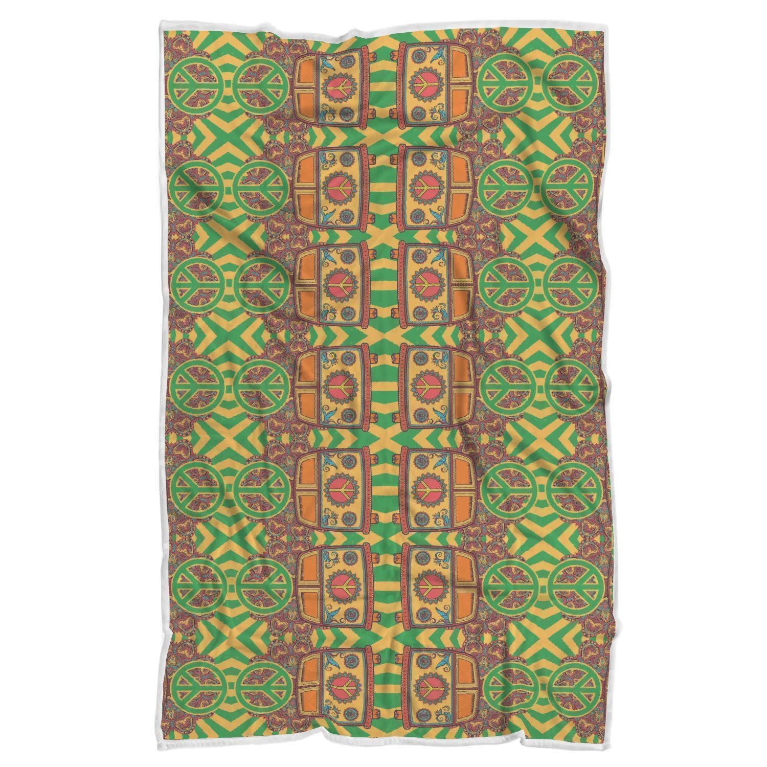 Hippie Van Peace Sign Pattern Print Throw Blanket-grizzshop