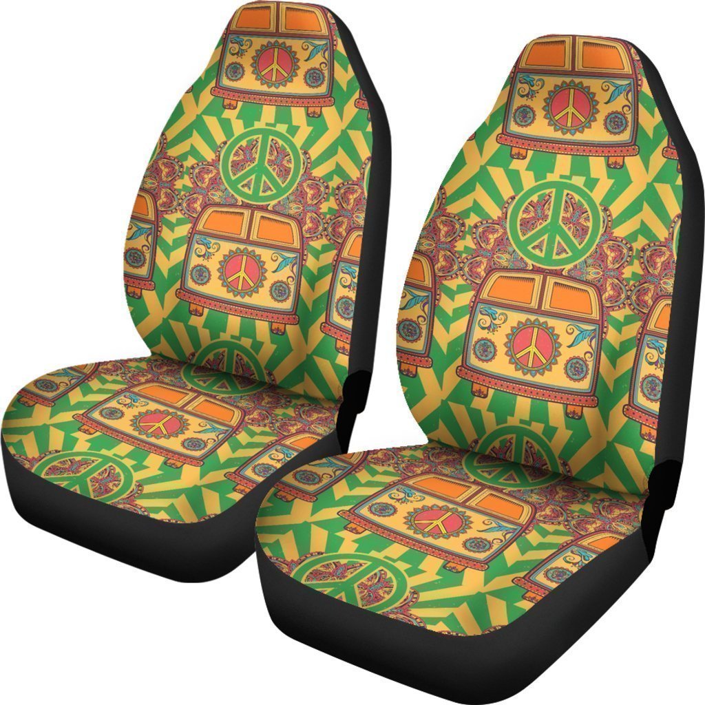 Hippie Van Peace Sign Pattern Print Universal Fit Car Seat Cover-grizzshop