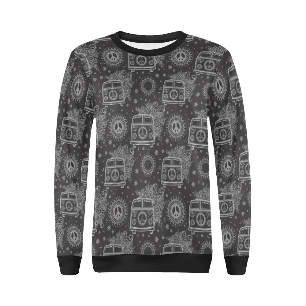 Hippie Van Peace Sign Pattern Print Women Crewneck Sweatshirt-grizzshop