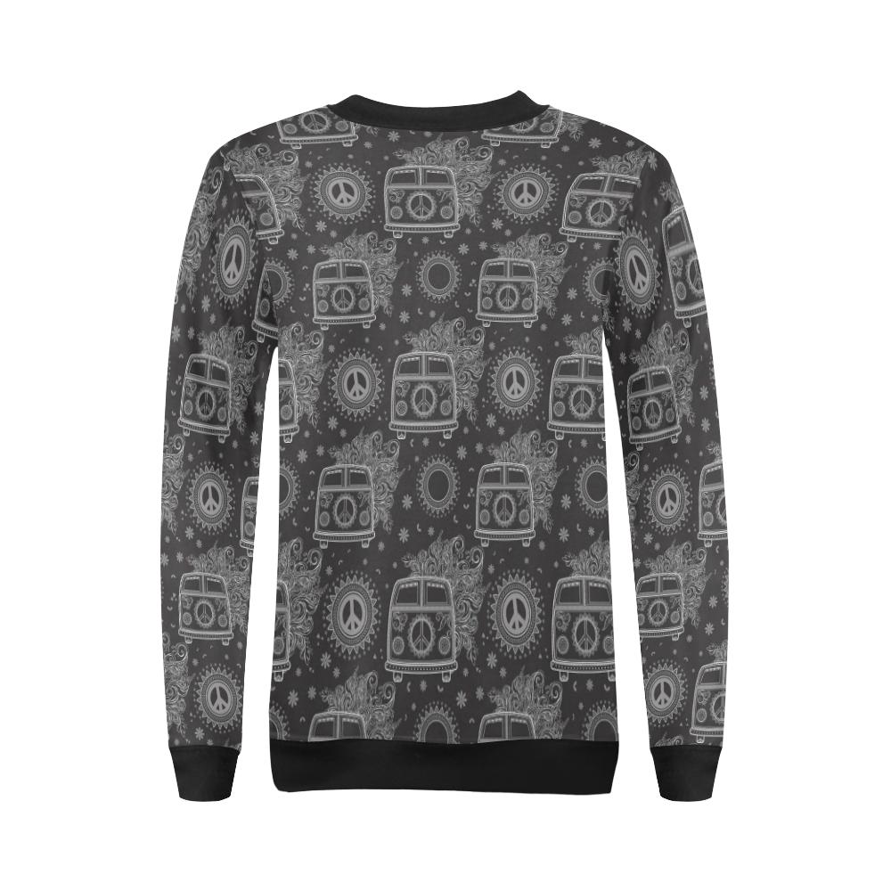 Hippie Van Peace Sign Pattern Print Women Crewneck Sweatshirt-grizzshop