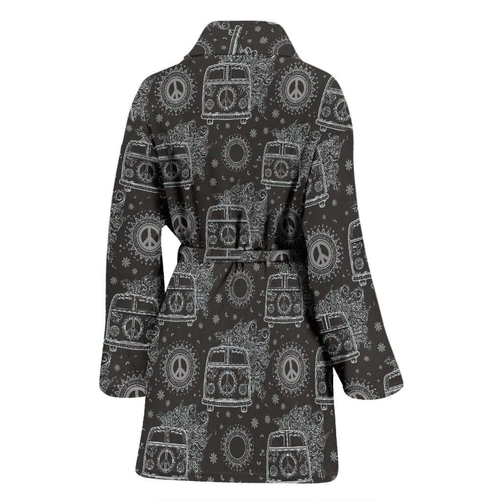 Hippie Van Peace Sign Pattern Print Women Long Robe-grizzshop