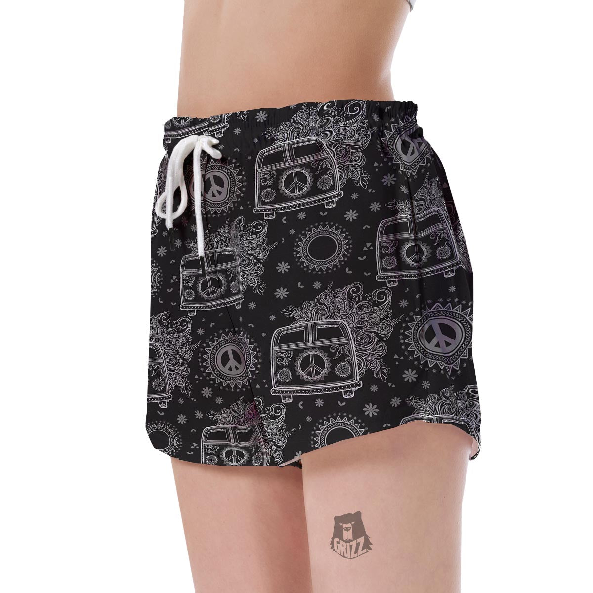 Hippie Van Peace Sign Pattern Print Women's Shorts-grizzshop