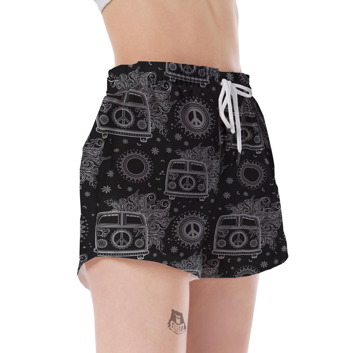 Hippie Van Peace Sign Pattern Print Women's Shorts-grizzshop