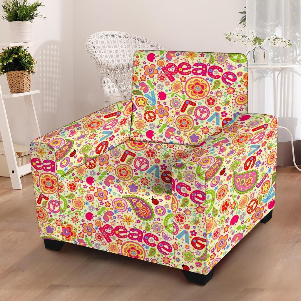 Hippie White Peace Armchair Cover-grizzshop