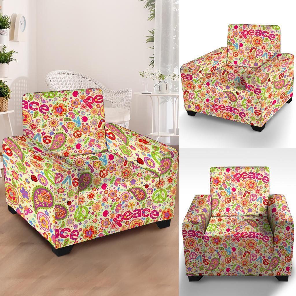 Hippie White Peace Armchair Cover-grizzshop