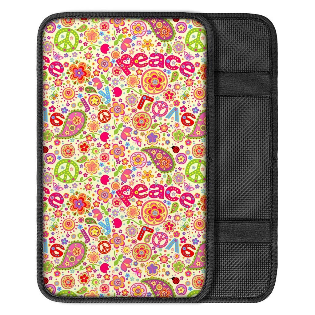 Hippie White Peace Car Console Cover-grizzshop