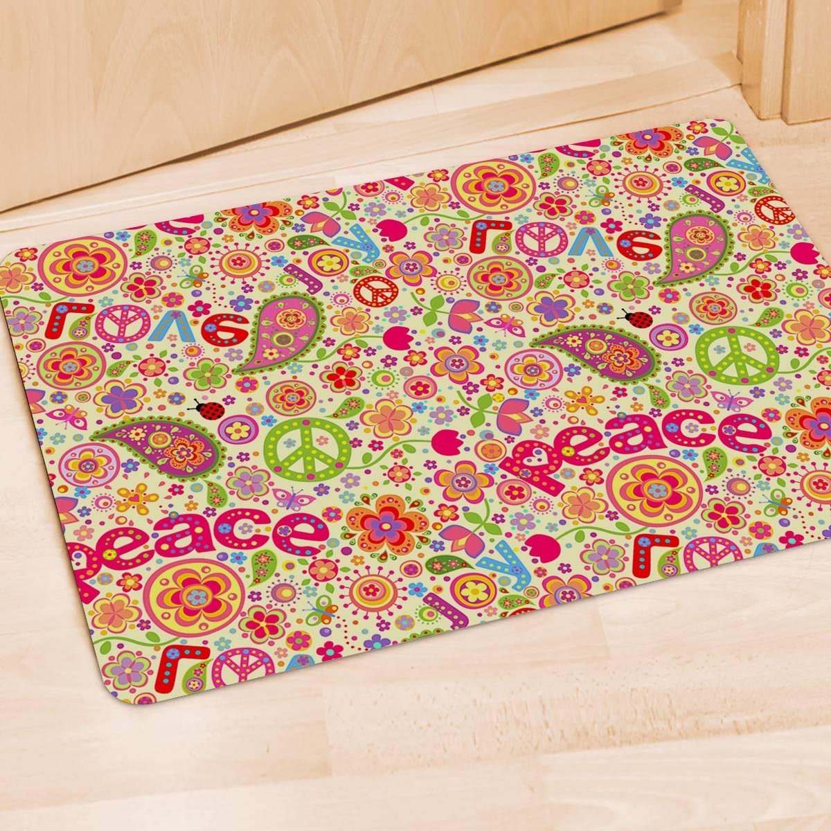 Hippie White Peace Door Mat-grizzshop