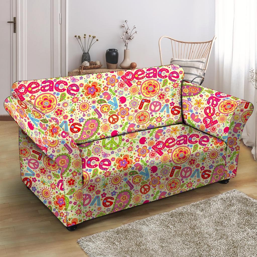 Hippie White Peace Loveseat Cover-grizzshop