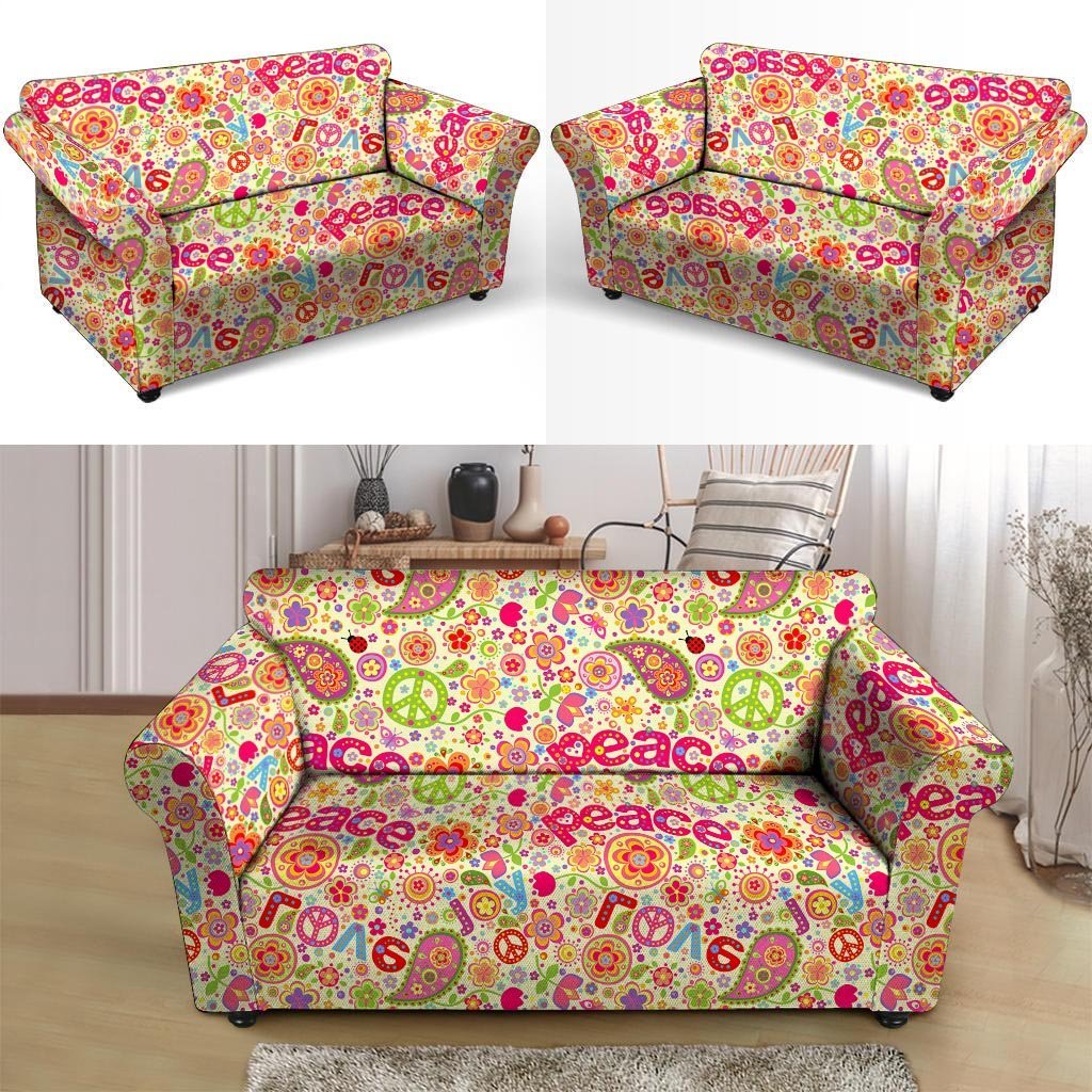 Hippie White Peace Loveseat Cover-grizzshop