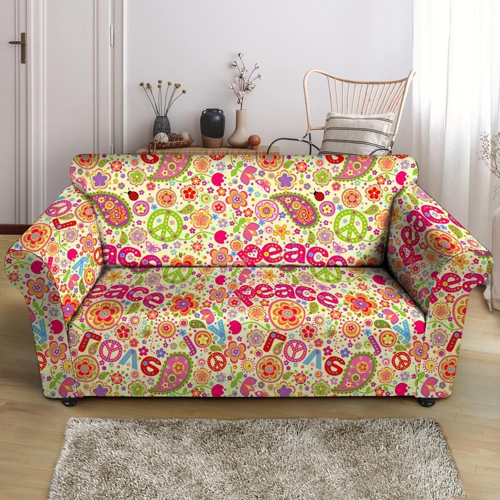 Hippie White Peace Loveseat Cover-grizzshop