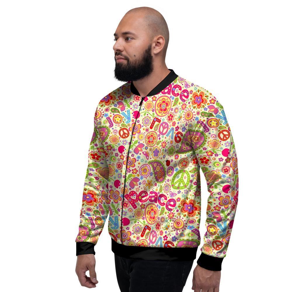 Hippie White Peace Men's Bomber Jacket-grizzshop