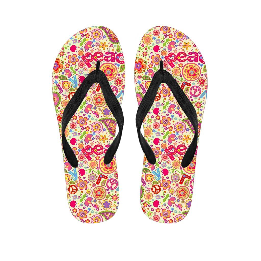 Hippie White Peace Men's Flip Flops-grizzshop