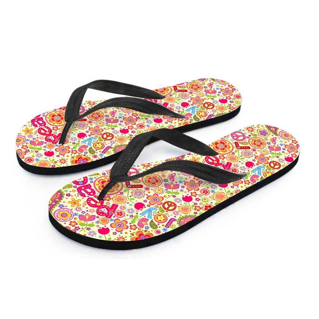 Hippie White Peace Men's Flip Flops-grizzshop