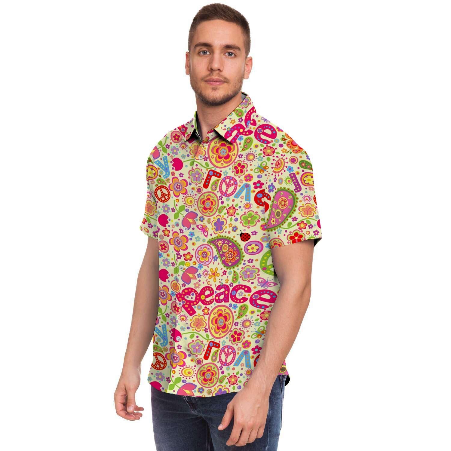 Hippie White Peace Men's Short Sleeve Shirt-grizzshop