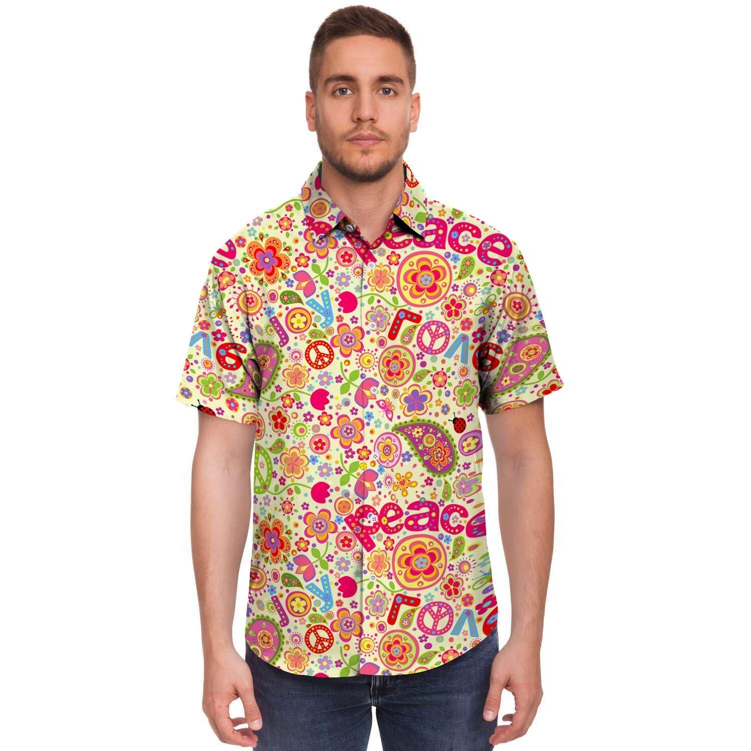 Hippie White Peace Men's Short Sleeve Shirt-grizzshop