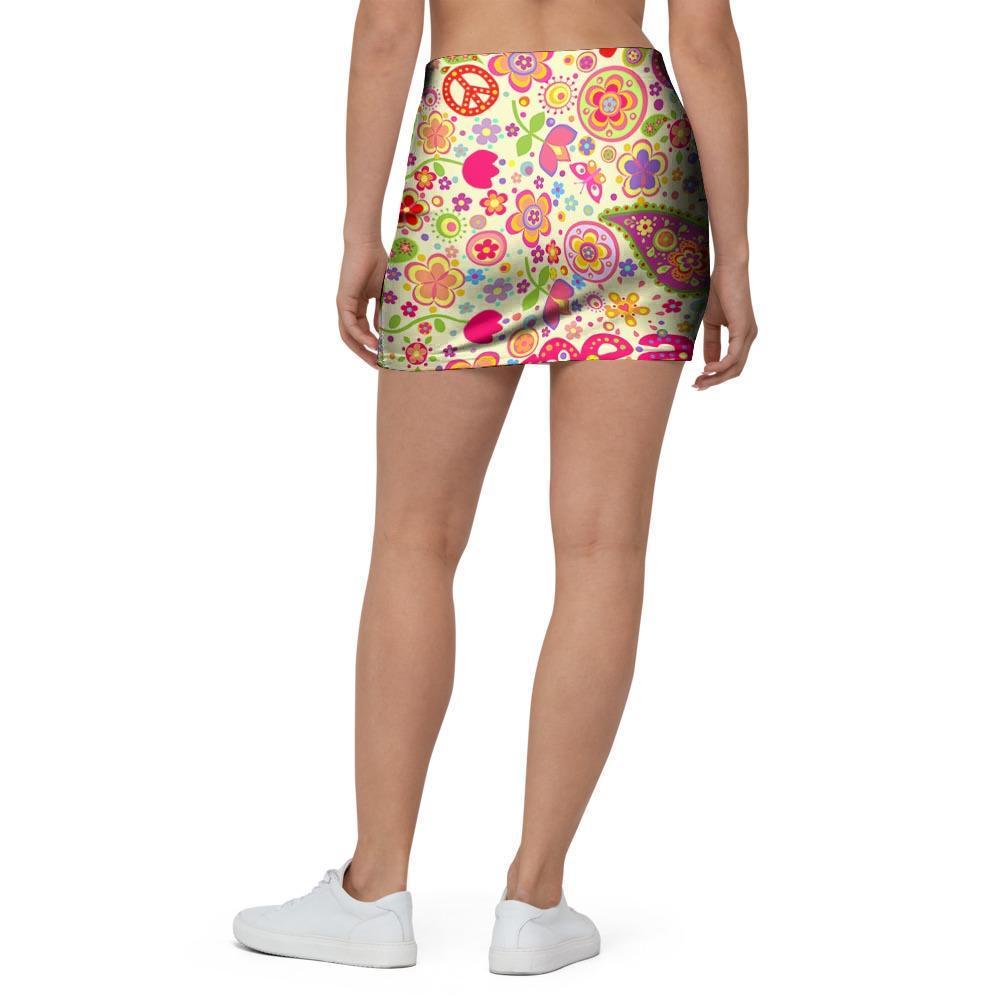 Hippie White Peace Mini Skirt-grizzshop