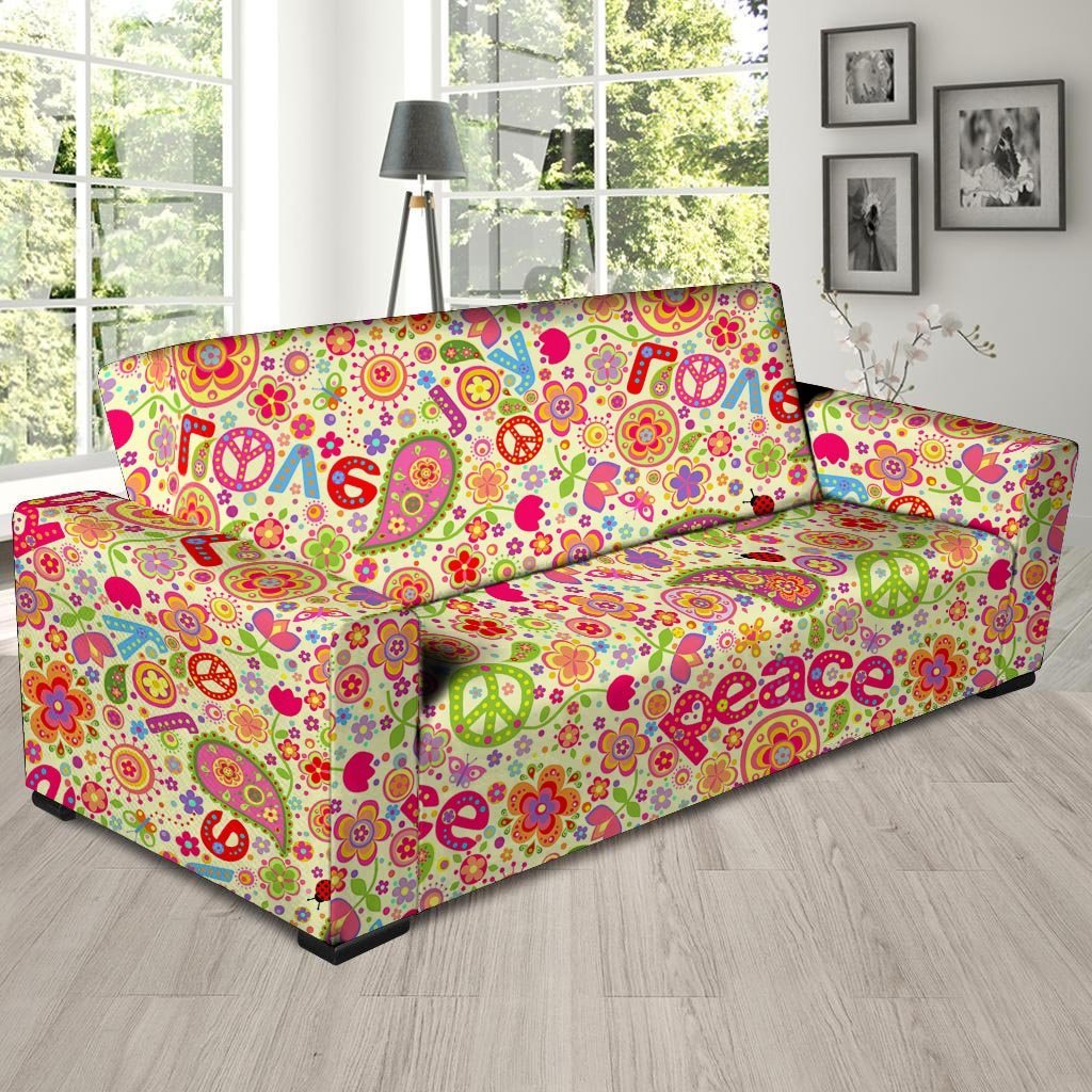 Hippie White Peace Sofa Cover-grizzshop