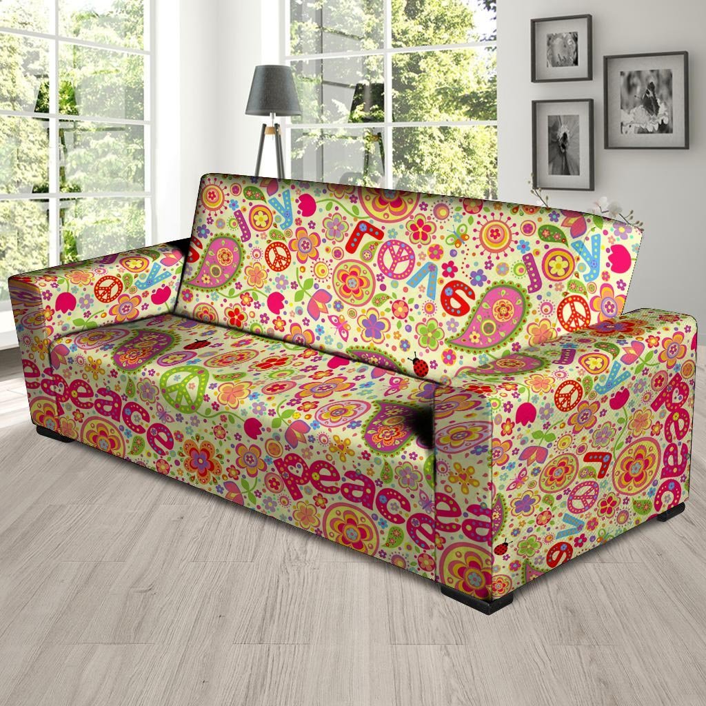 Hippie White Peace Sofa Cover-grizzshop