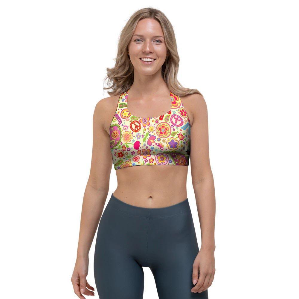 Hippie White Peace Sports Bra-grizzshop