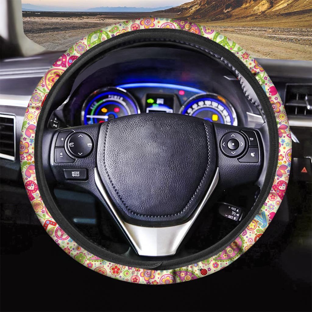 Hippie White Peace Steering Wheel Cover-grizzshop