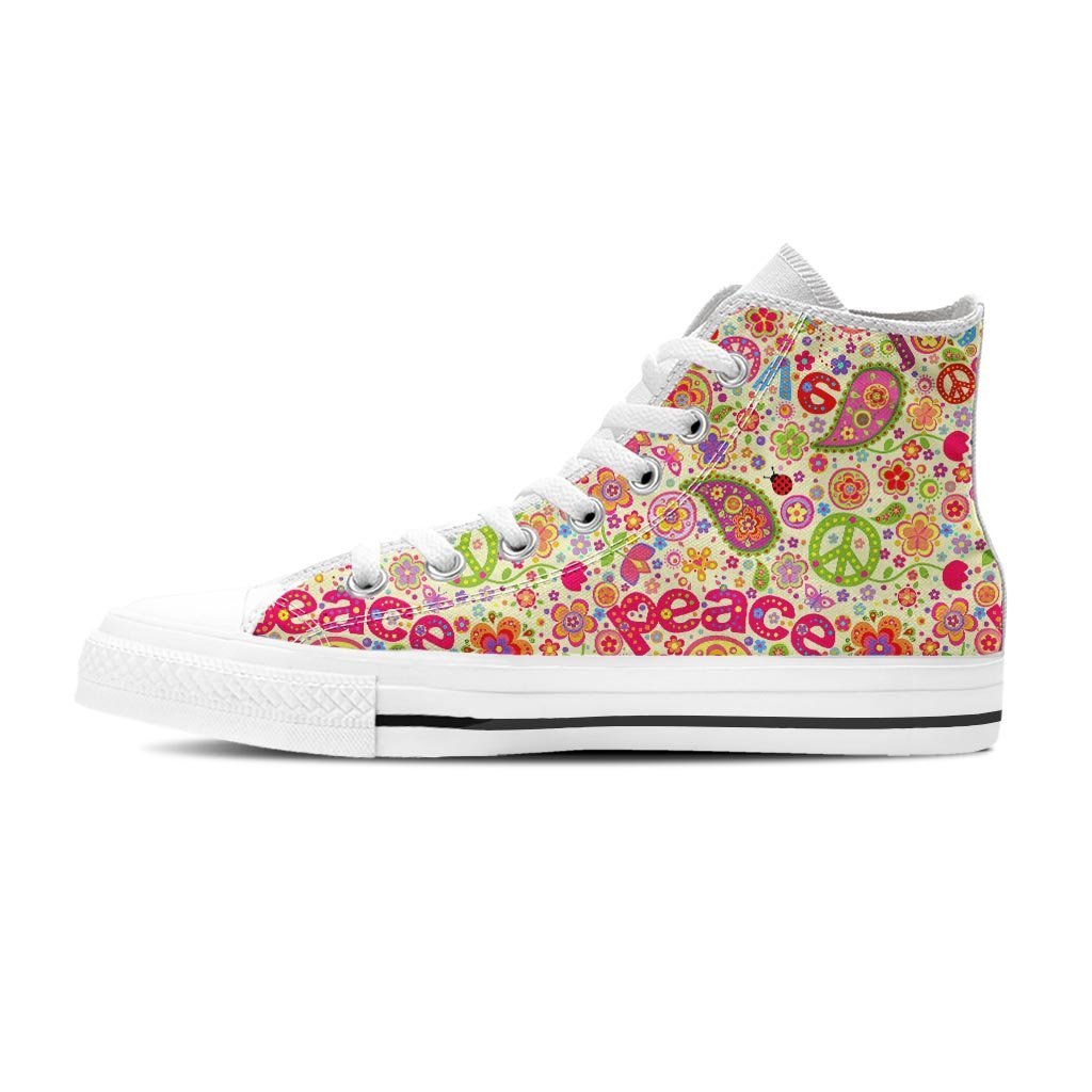 Hippie White Peace Women's High Top Shoes-grizzshop