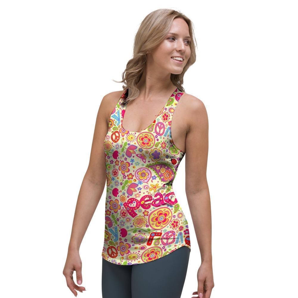 Hippie White Peace Women's Racerback Tank Top-grizzshop